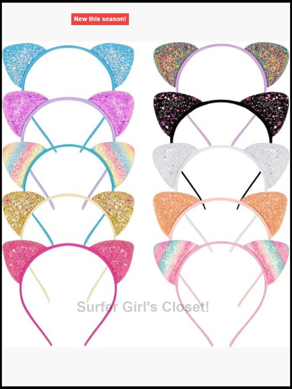 10 Pack Cat Ears Headbands Glitter Party Hair Accessories Women Costume Cosplay